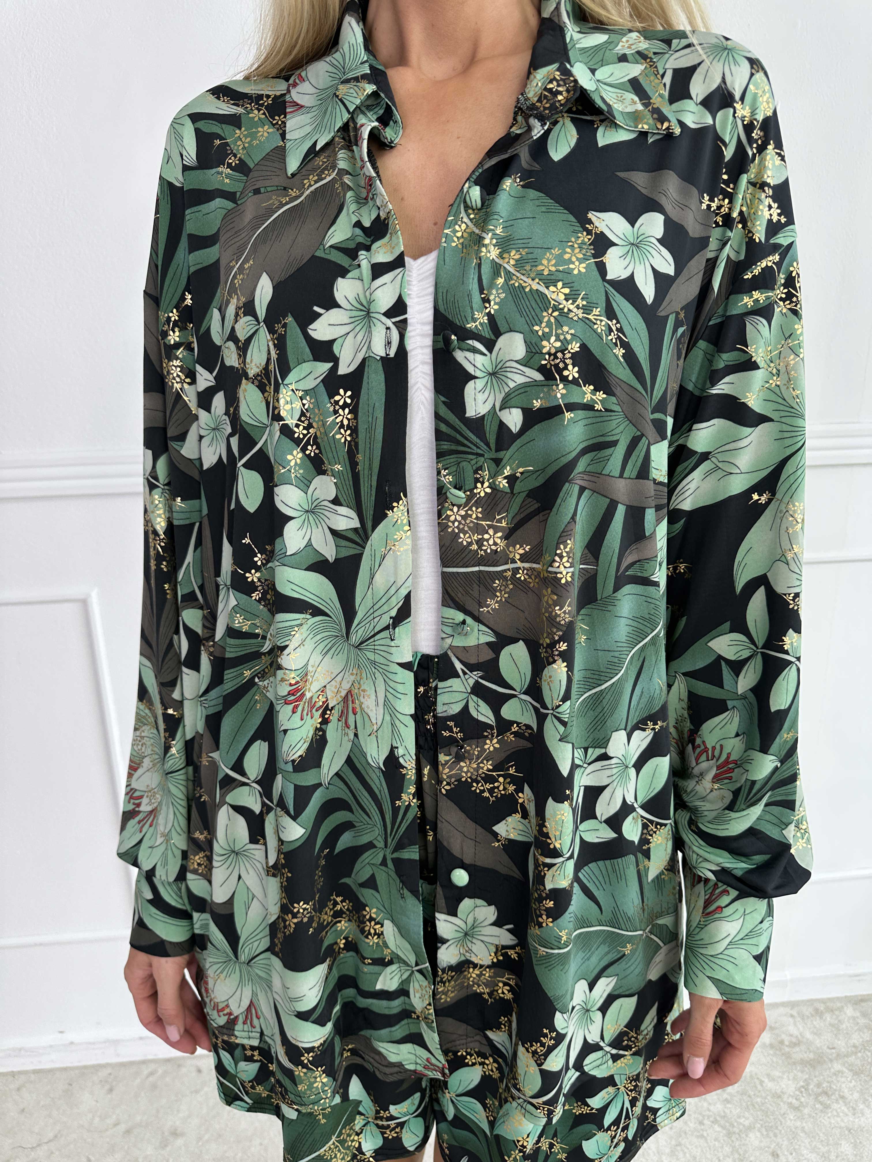 Pamy - Skjorte i elastisk blomstret stof